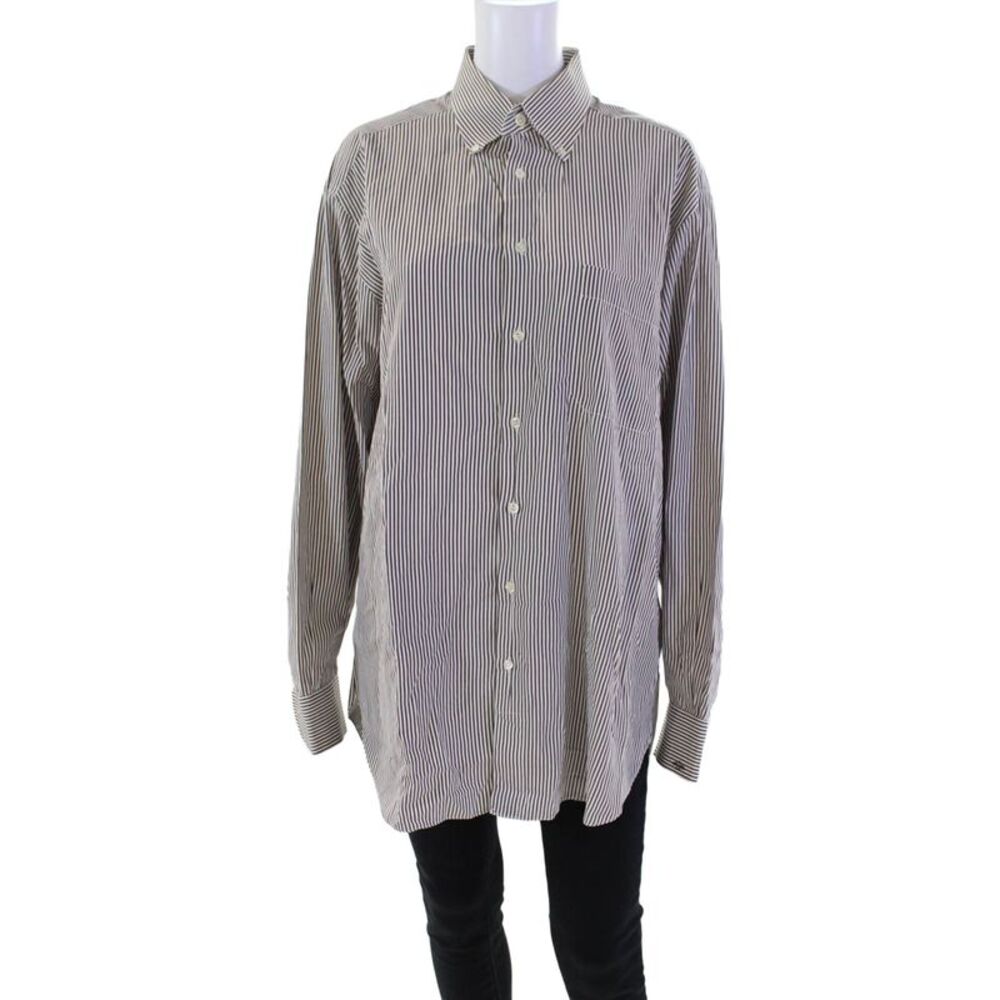 Bertini Women;s Long Sleeves Long Sleeves Button Down Striped Shirt Size L